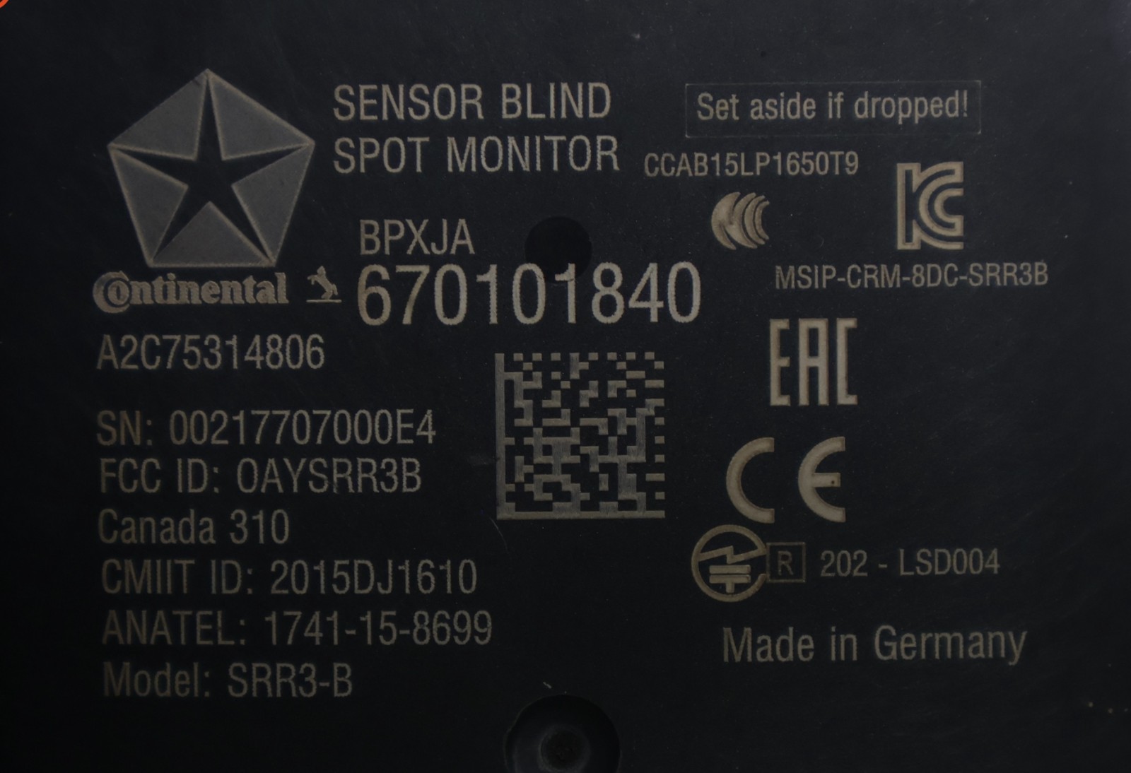 2017 - 2020 MASERATI GHIBLI REAR LEFT SIDE BLIND SPOT RADAR SENSOR MODULE OEM