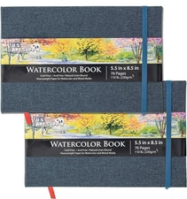 U.S. Art Supply 5.5" x 8.5" Watercolor Book (2 Pack, 76 Sheets Each) - 110lb (23