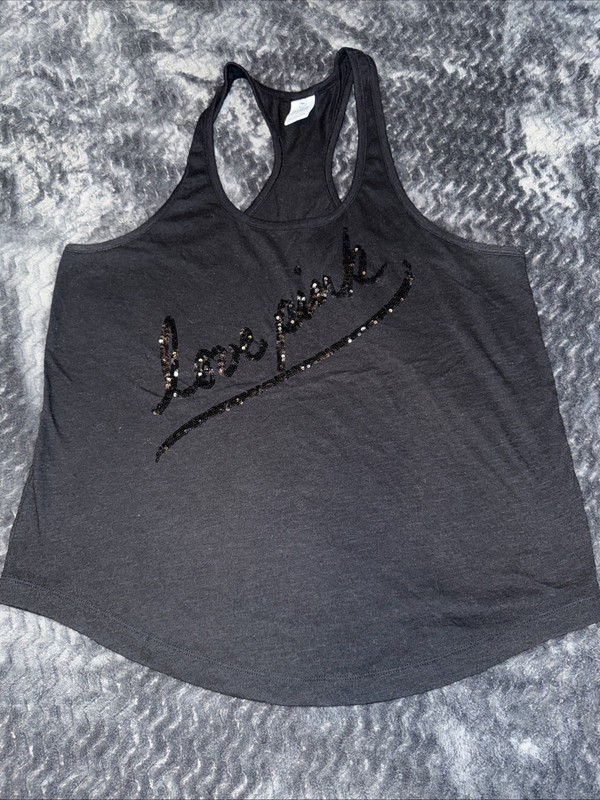 Pre Owned 2012  Victorias Secret PINK Black Sequined Racerback Top Size Small