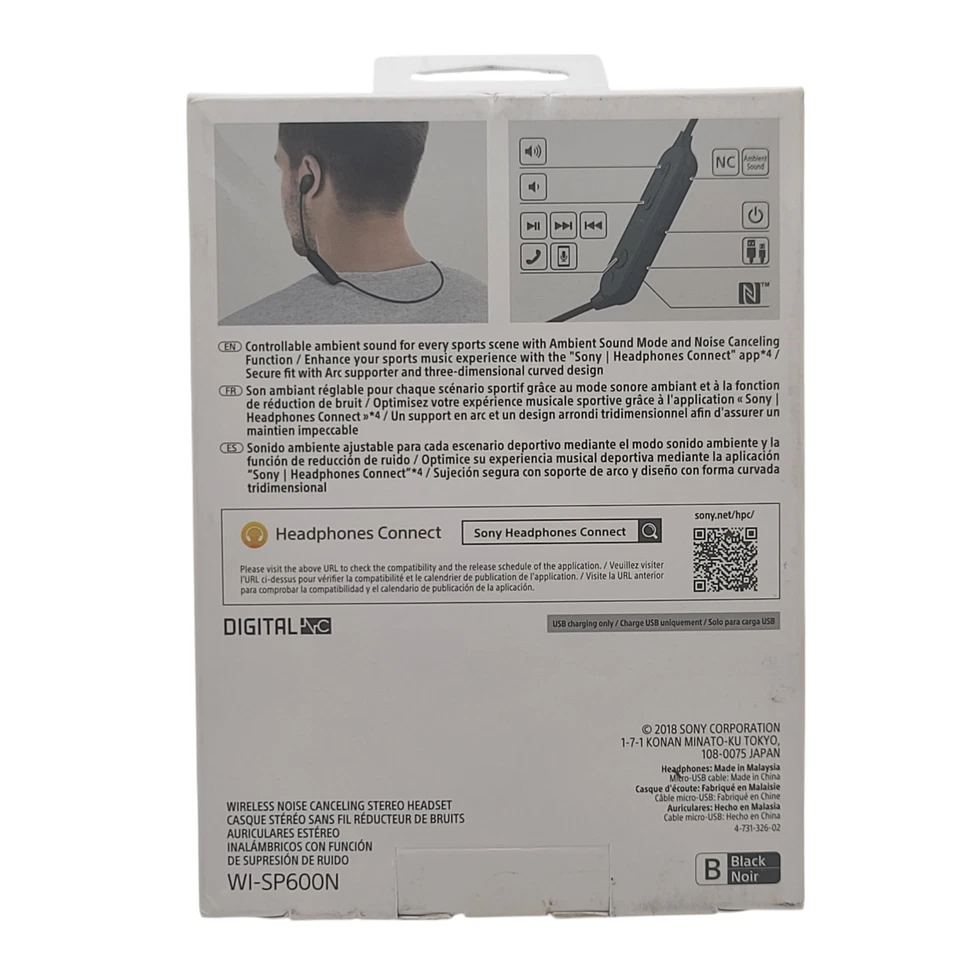 Auriculares deportivos internos inalámbricos Sony WI-SP600N - negros Foto 2 de 4
