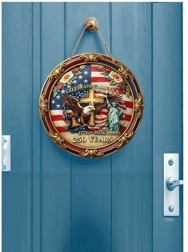 12 inch Round metal door sign 250th anniversary USA patriotic America Handmade - Picture 1 of 2