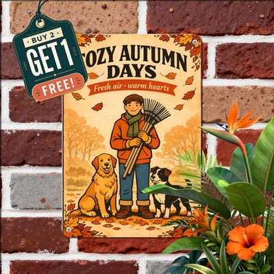 Welcome Fall Autumn Landscape Forest Hunting Dogs Scene Tin Metal Sign