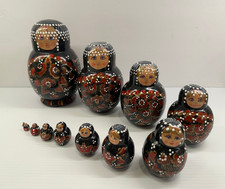 Vtg Set of 12 Russian Matryoshka Wood Nesting Dolls -Hand Painted w/Raised Dots
