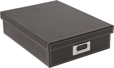 Faux Leather A4 Document Storage Box with Lid, Stackable Desk Paperwork Organise