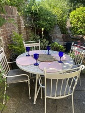 Cream Mosaic Table And 4 Chairs - Including Chair Seat Pads - Cast Iron - Fab!