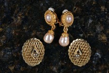 Vintage Carolee and Whiting and Davis Clip on gold tone earrings