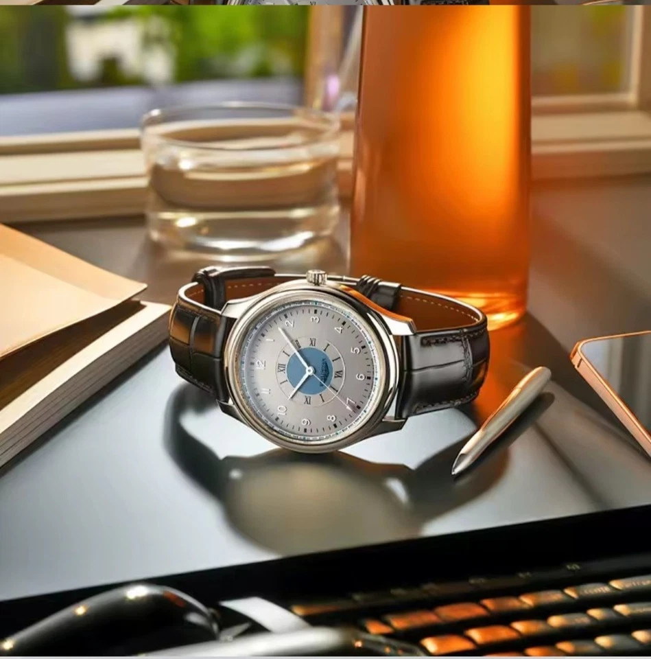 Orologio da uomo elegante in argento con quadrante romano e numerico, cinturino - Immagine 3 di 4