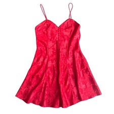 Vintage Kathryn Red Floral Satin Cami Slip Dress Mini Strappy V Neck