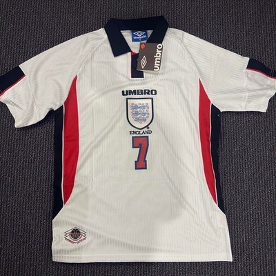 1998 England David Beckham #7 Soccer Jersey Short Sleeve All Sizes Vintage Retro
