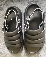 UGG Teens Black Rubber Slider Sandals Slip On Strap Logo UK 3