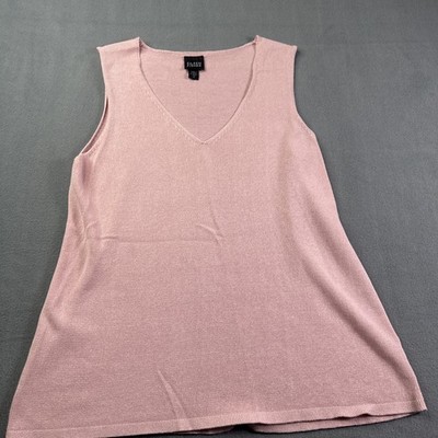 Eileen Fisher Knit VNeck Tank Top Cotton Silk Womens M Italian Yarn Quiet Luxury
