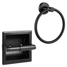 2 Pcs Matte Black Recessed Toilet Paper Holder and Towel Ring Pack, Stainless...