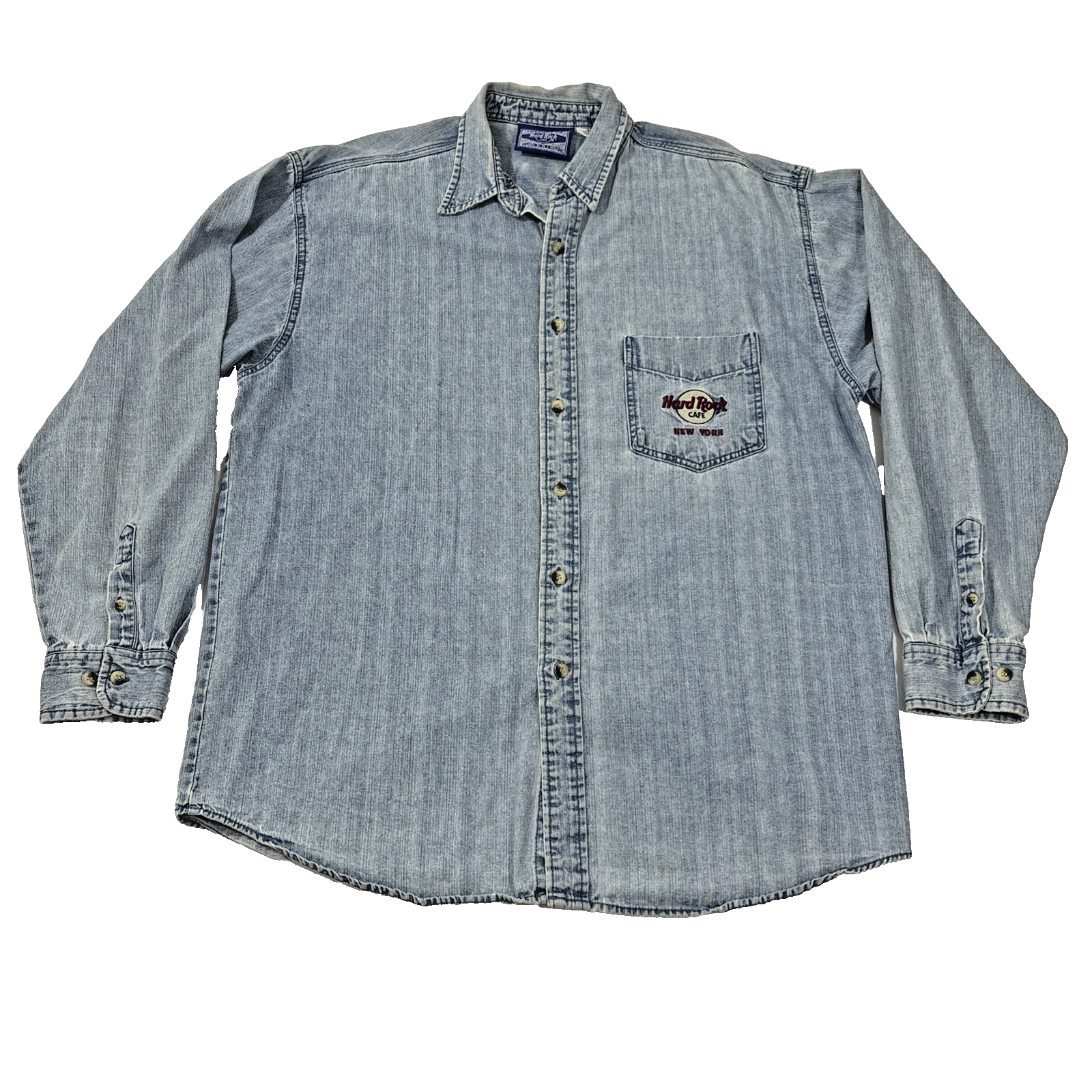 Vintage Hard Rock Cafe New York Denim Shirt Men’s XL Embroidered Button Down