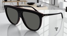 GUCCI GG0732S 001 Aviator Acetate Black Shiny Black Grey 61mm Women's Sunglasses