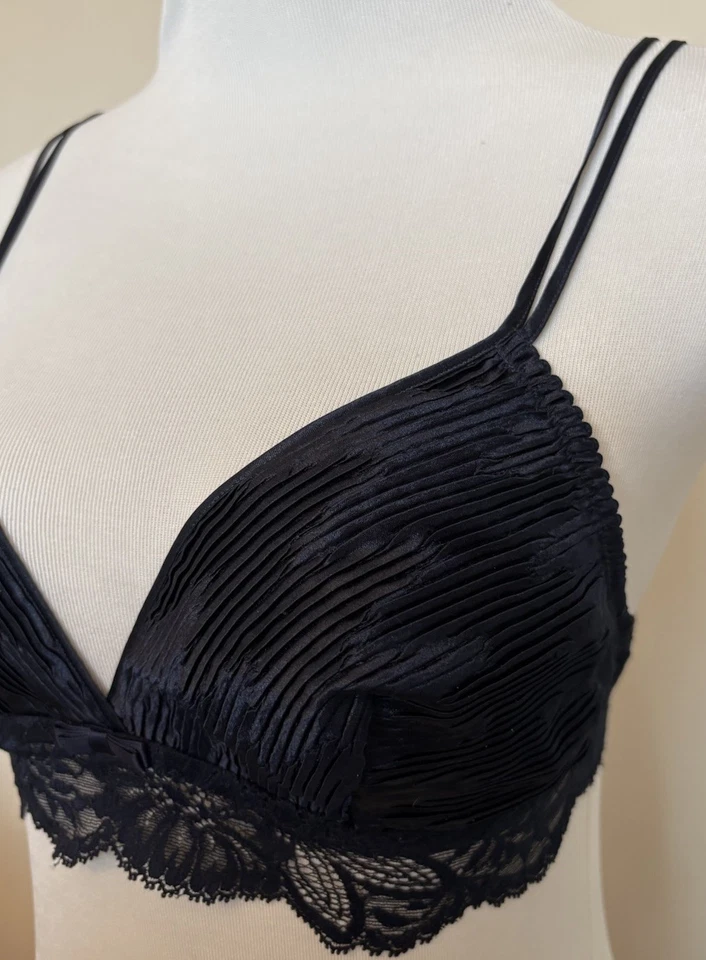 La Perla винтажный темно-синий размер 36L Plissé цветочный кружевной бюстгальтер вырезка женский новый с ярлыками - Изображение 4 из 4