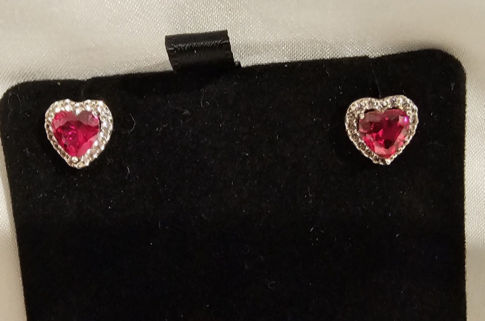 Heart Shaped Lab Created Ruby Earrings - image 1