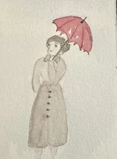 “Cloudy With A Chance Of Love” ACEO Watercolor By DBossert Features Umbrella
