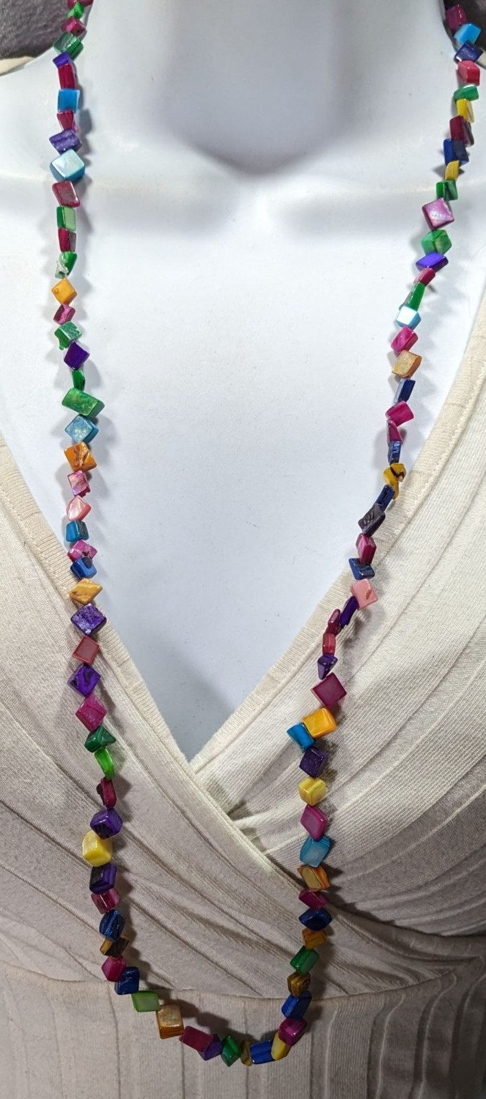 Rainbow Dyed Square Shell Chip Beaded Necklace - image 5