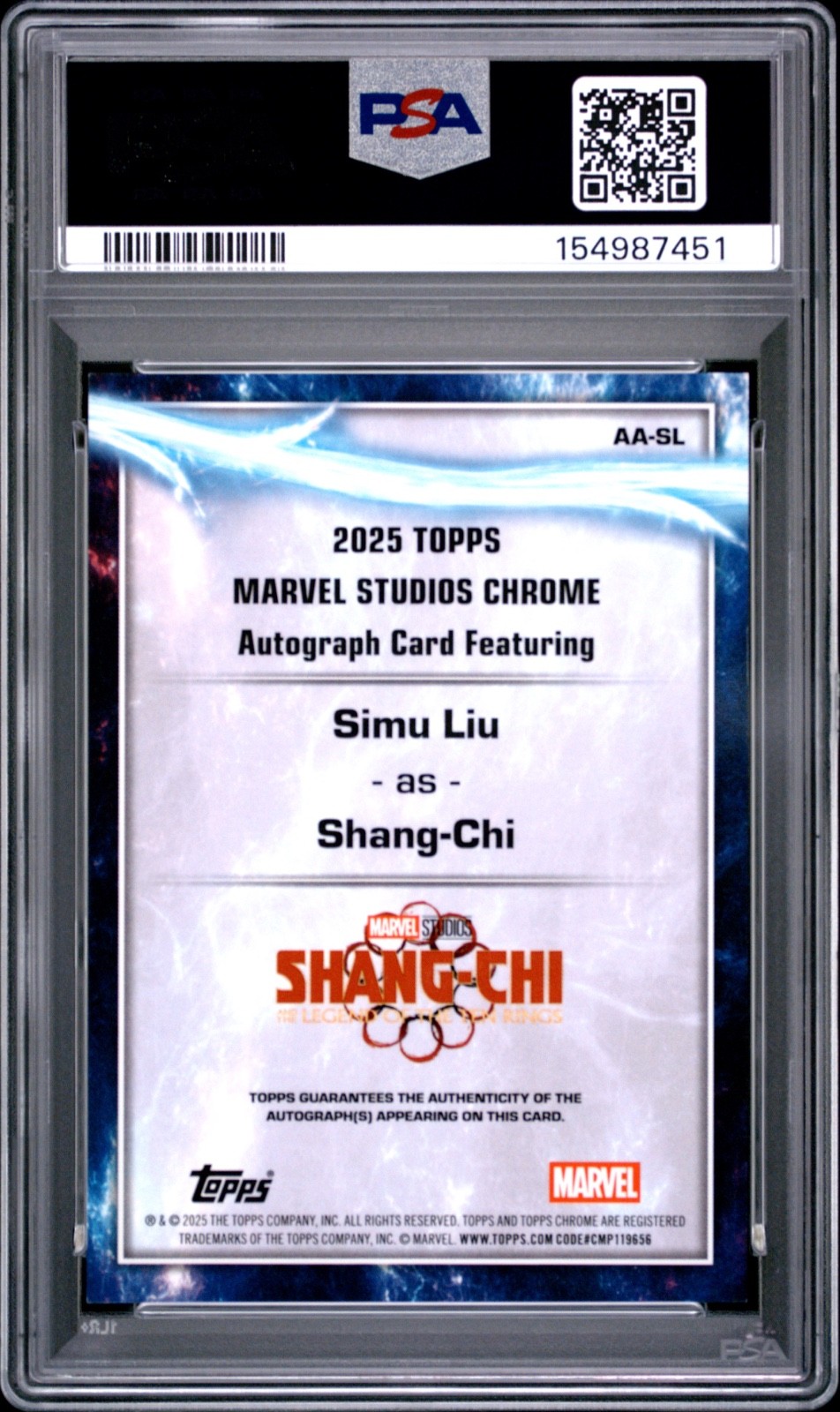 2025 Topps Marvel Studios Chrome Simu Liu Shang-Chi Auto Autograph PSA 10 POP 1 view 2