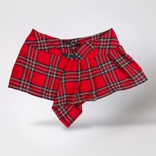 Red Tartan Plaid Kilt Skirt Buckle Detail Mini Skirt Size 46