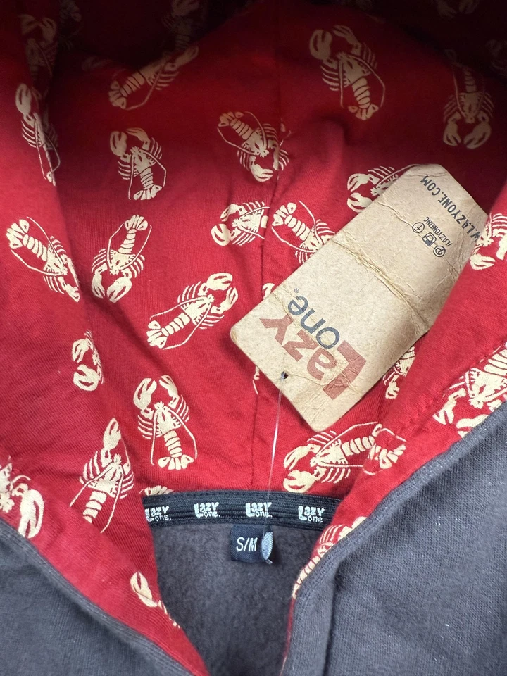 Lazy One Sleep Hoodie S/M Gray Real Catch Lobster Graphic Loungewear - Image 2 of 4