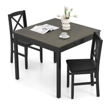 3-Piece Dining Table Set Wooden Square Kitchen Table with 2 Upholstered Chairs