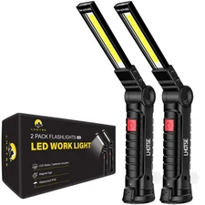 Rechargeable LED Work Light Magnetic Foldable Flashlight 5 Modes 2 Pack