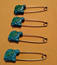 Vintage Novelty Diaper Cloth Pins Green Turtles 2.25" Set of 4