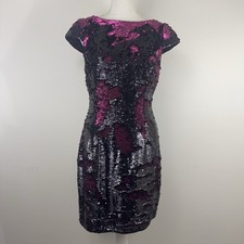 Adrianna Papell Two Tone Sequin Dress Black Pink Size 4 Cap Sleeve