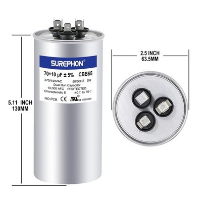70+10 uF 70/10 MFD ±5% 370V/440VAC Dual Run Start Capacitor CBB65