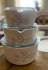 CorningWare 6-Piece Ceramic Saucepan Set, White Floral, Glass Lids, Round