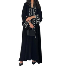 Women Modest Abaya Dress Cardigan Embroidery Long Sleeve Black Ramadan Kaftan