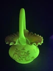VTG Fenton Burmese Custard Uranium Glass Ruffled Basket Hand Painted Roses BCain