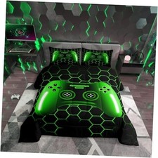Gamer Comforter Set for Boys Bedding Set 2 Pcs Video Game Twin Green Black