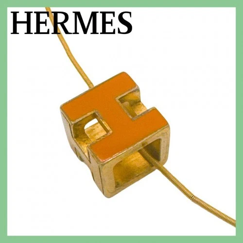 HERMÈS Collana Hermes Cage d'Ache H Cubo Oro x Arancione Usata Buone Condizioni Dal Giappone