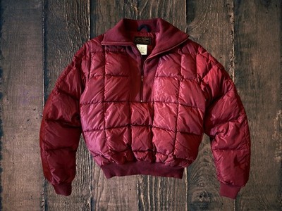 vtg 80s EDDIE BAUER Puffer Jacket 1/1 Zip Goose Down Quilted Pullover Burgundy M