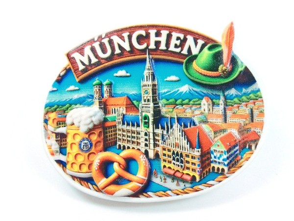 MüNchen Poly Magnet Souvenir Germany Brezel Bier Rathaus Marienplatz-image