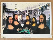 Original 1993 Whose Bet Poster 90 Mona Lisa Plays Poker Card Game Gambling Art