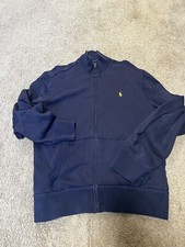 VINTAGE 90s POLO RALPH LAUREN ZIP UP SWEATSHIRT NAVY BLUE W/ YELLOW PONY