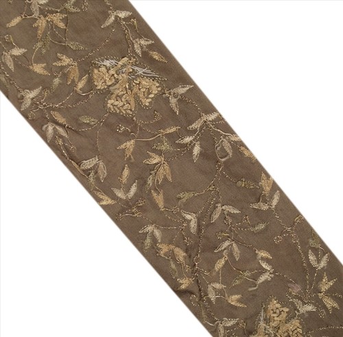 Sanskriti Vintage Sari Border Hand Embroidered Craft 1 Yd Olive Green Lace - Picture 6 of 6