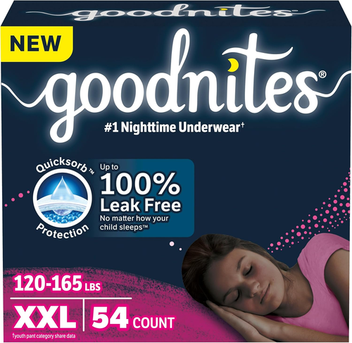 Goodnites Girls' Nighttime Underwear, Size XXL (120-165 Lbs), 54 Ct, Packaging M - Picture 11 of 12