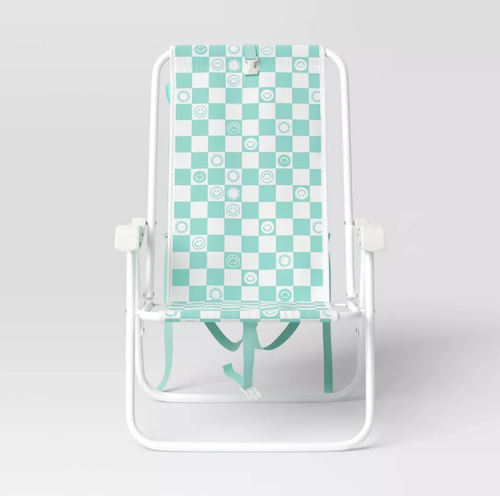 Recycled Fabric Backpack Outdoor Portable Beach Chair Aqua Blue Icon Checkboard - Picture 2 of 4