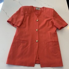 Vintage Short Sleeve Coral Colored Blazer-Jacket w/ Gold Faded Buttons Size 14