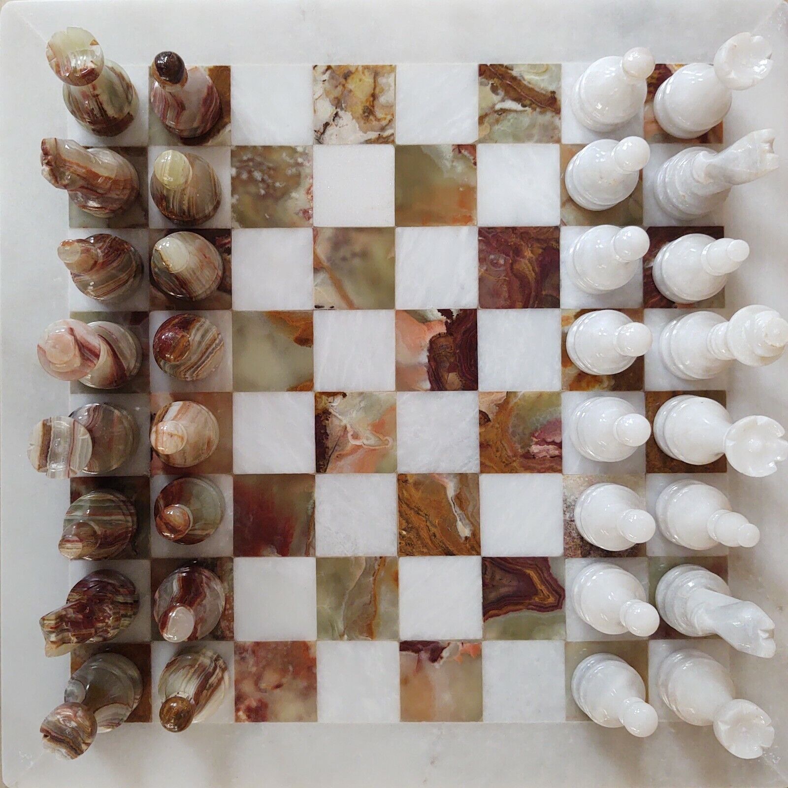 Handmade Classic Onyx Marble Chess Board Game Set - 12 in with Blue Box