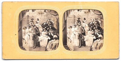 Stereo Foto durchscheinend Genreszene Militärhochzeit Husarenoutfit 1865