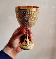 Brass Chalice Goblet For Communion Cup Handmade Embossed Wine Chalice Goblet
