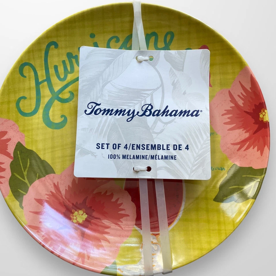Juego de 4 platos de ensalada de melamina Tommy Bahama Tropical Hurricane NUEVO 8" Foto 3 de 4