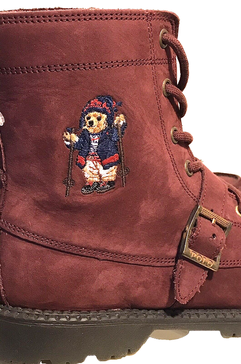 NEW RALPH LAUREN BOYS RANGER HI II POLO BEAR SUEDE BURGUNDY  display picture 1