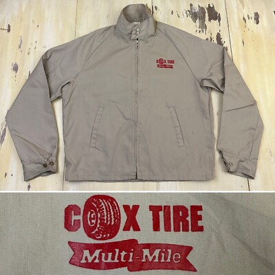 AUBURN SPORTSWEAR - Vtg Cox Tire Khaki Zip-up Workwear Jacket, Mens LARGE