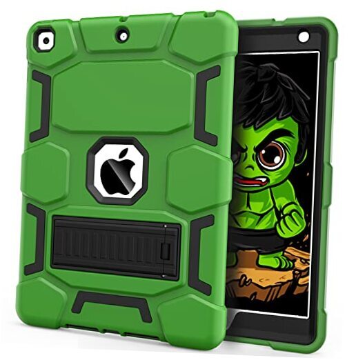 Protective iPad 9/8/7 Gen Case in Green & Black-image